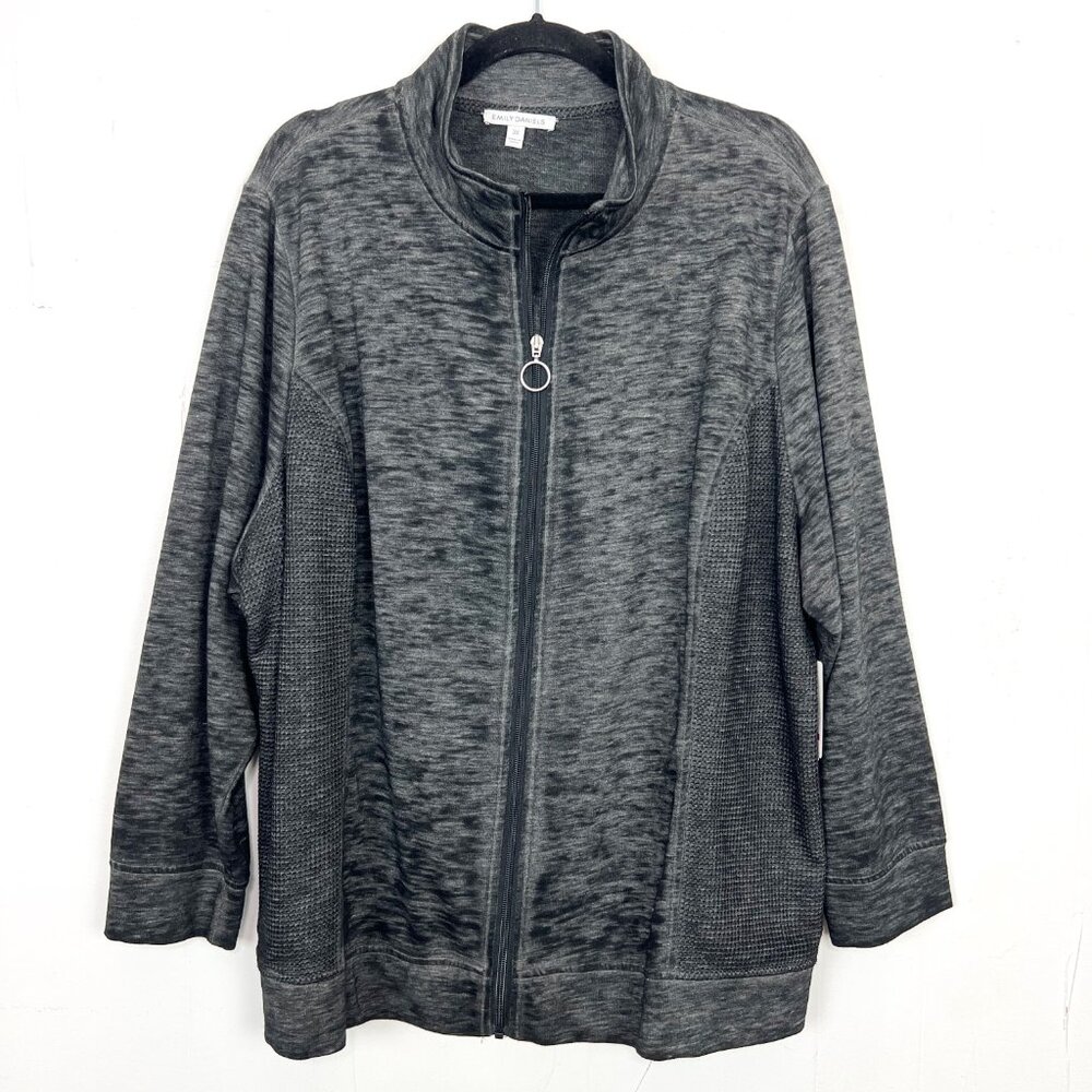 NWT Emily Daniels Heather Black Grey Knit Jacket Sweatshirt O-Ring Zip‎ Up 3X